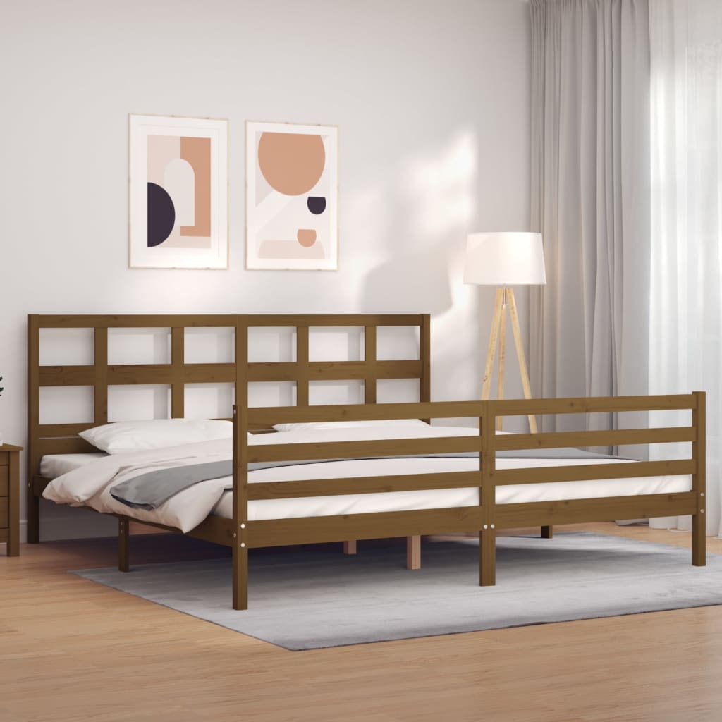 Berkfield Bed Frame with Headboard Honey Brown Super King Size Solid Wood