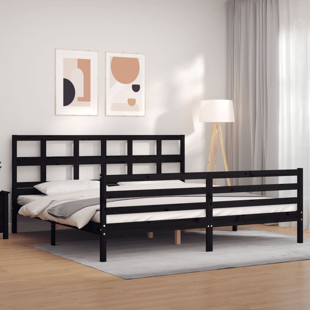 Berkfield Bed Frame with Headboard Black Super King Size Solid Wood