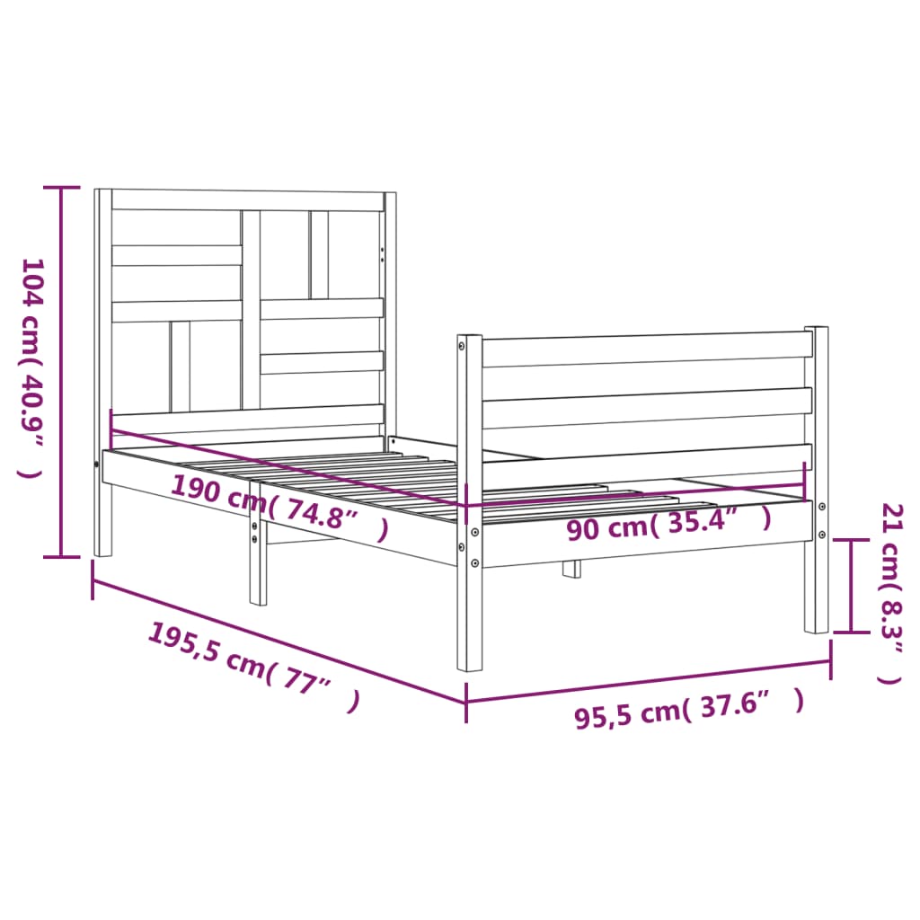 Berkfield Bed Frame with Headboard Honey Brown Single Solid Wood