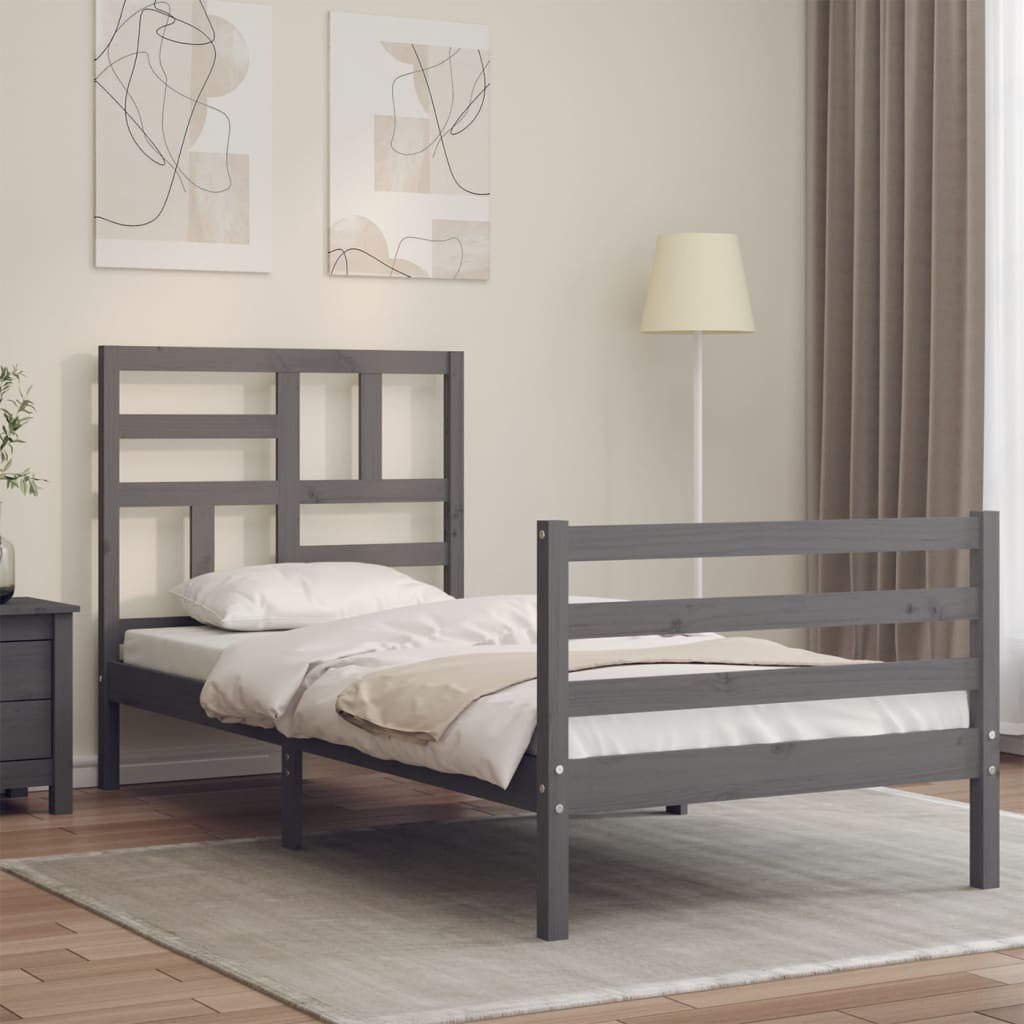 Berkfield Bed Frame with Headboard Grey 90x200 cm Solid Wood