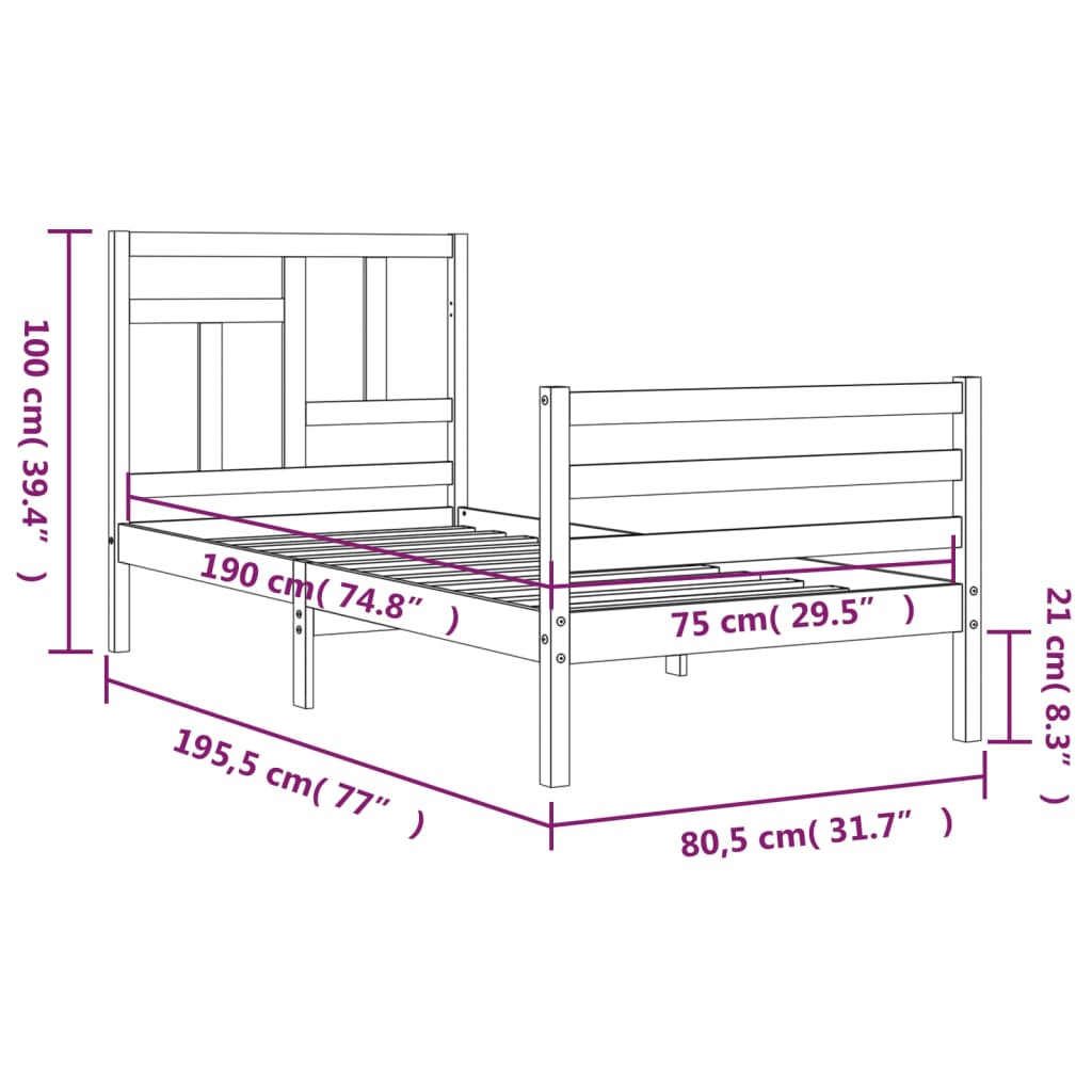 Berkfield Bed Frame with Headboard Small Single Solid Wood
