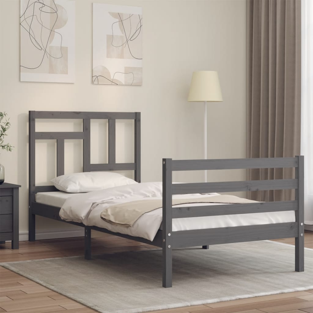 Berkfield Bed Frame with Headboard Grey 90x200 cm Solid Wood