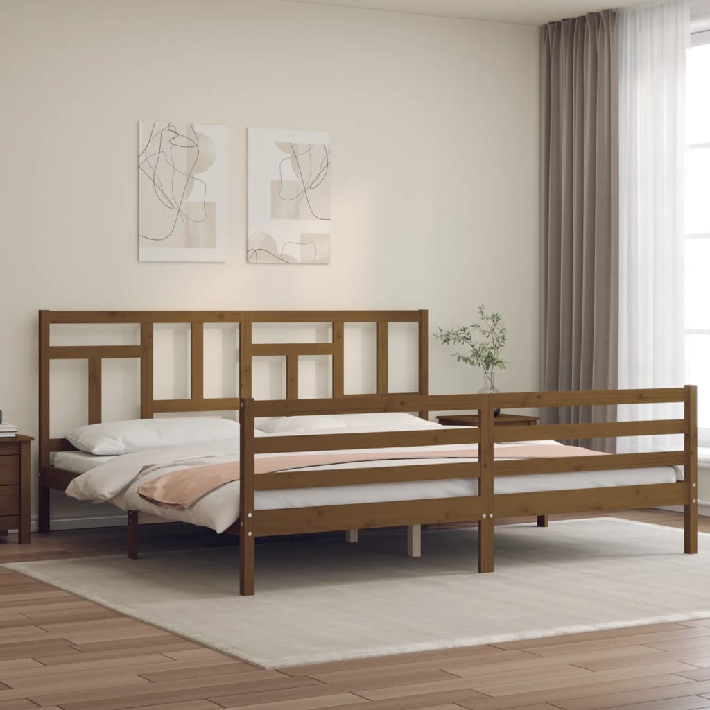 Berkfield Bed Frame with Headboard Honey Brown 200x200 cm Solid Wood