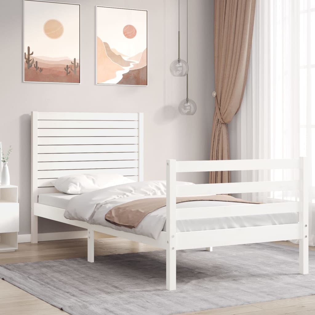 Berkfield Bed Frame with Headboard White 90x200 cm Solid Wood