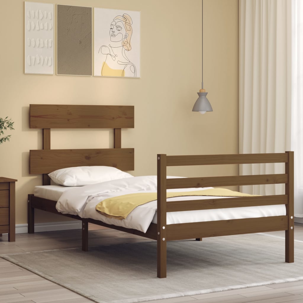Berkfield Bed Frame with Headboard Honey Brown Small Single Solid Wood