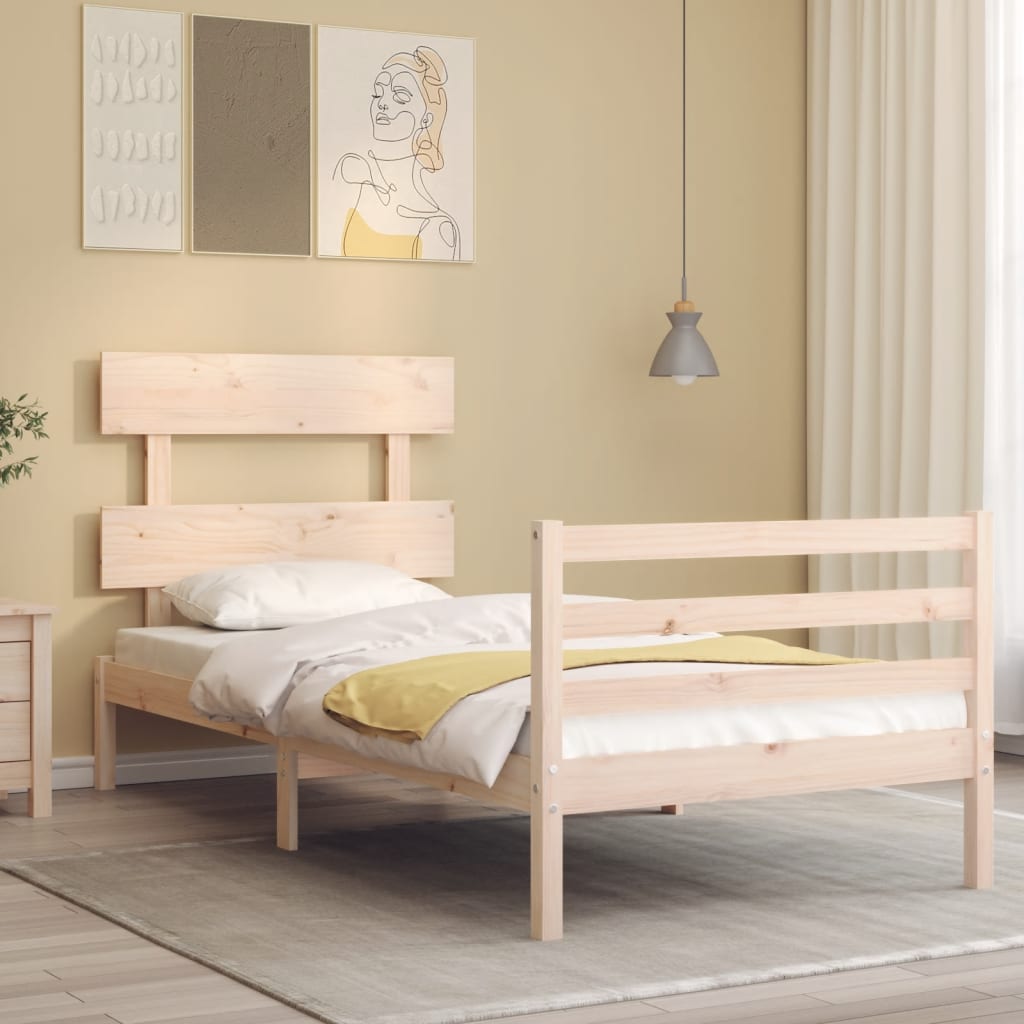 Berkfield Bed Frame with Headboard Single Solid Wood