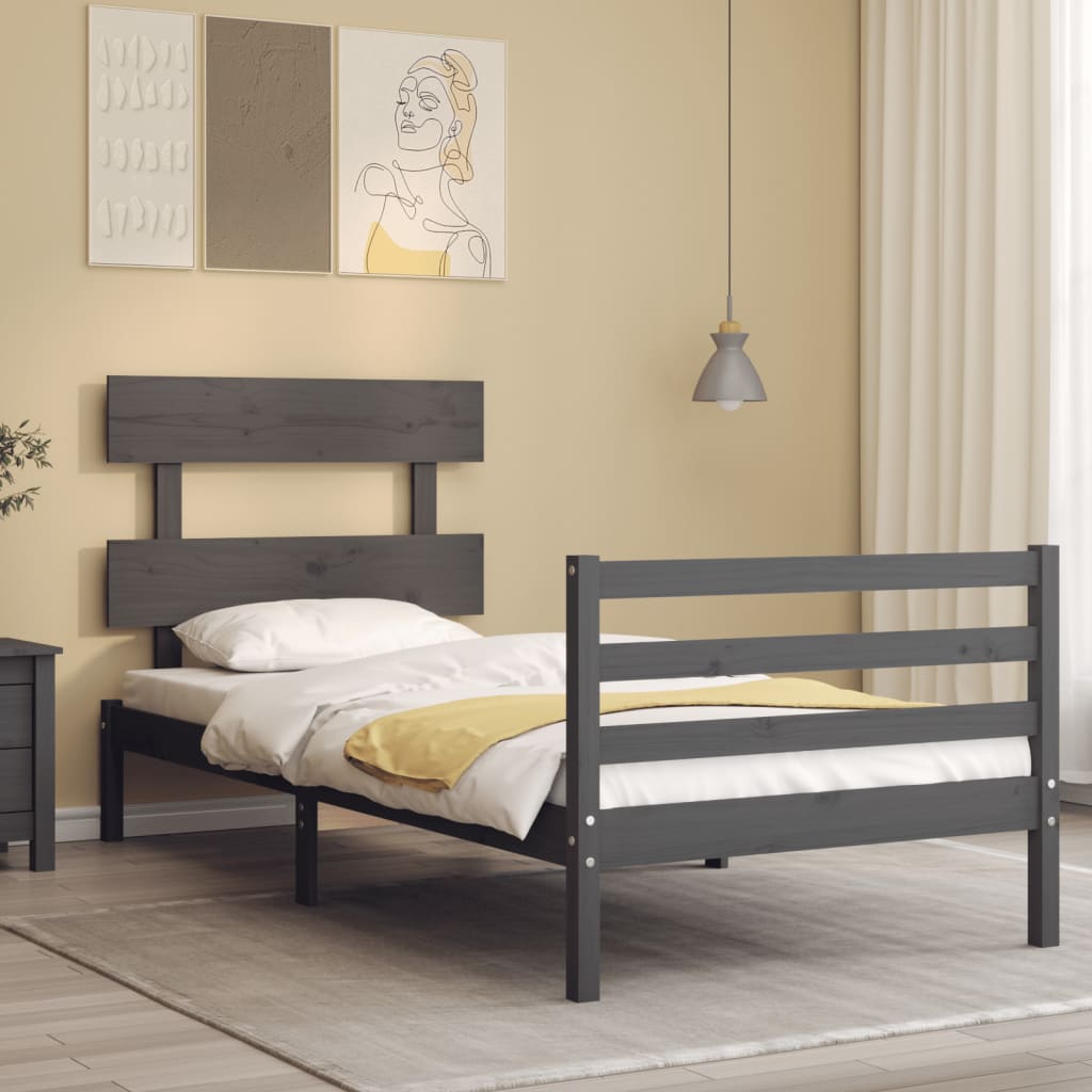 Berkfield Bed Frame with Headboard Grey Single Solid Wood