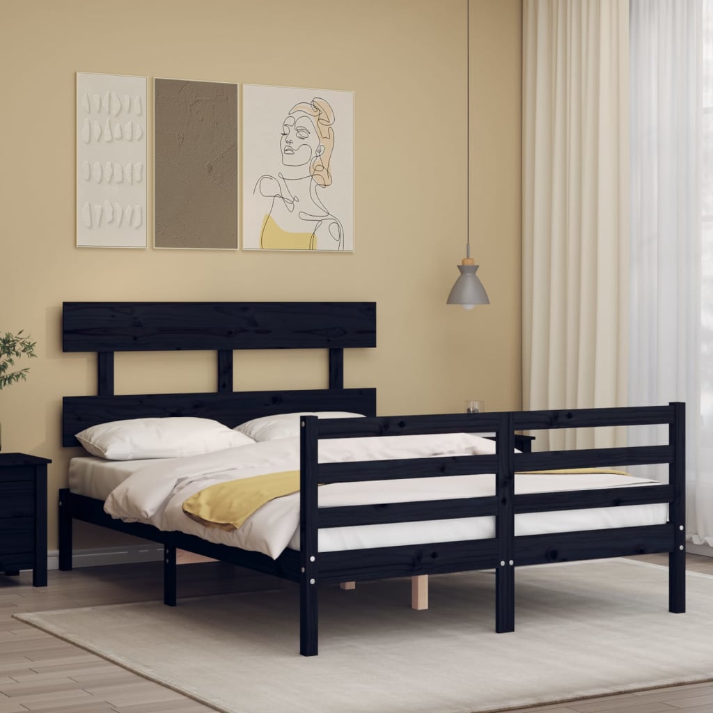 Berkfield Bed Frame with Headboard Black 140x190 cm Solid Wood