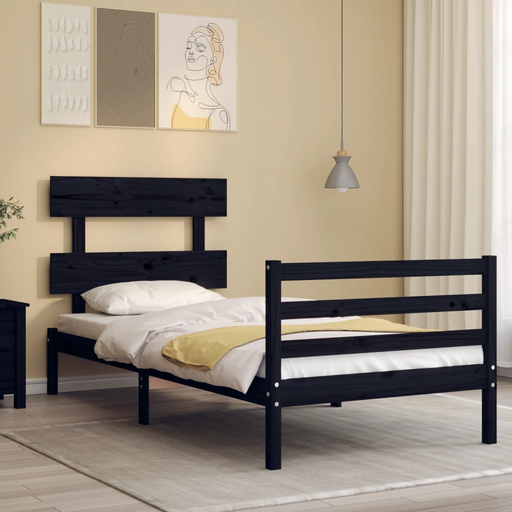 Berkfield Bed Frame with Headboard Black 100x200 cm Solid Wood