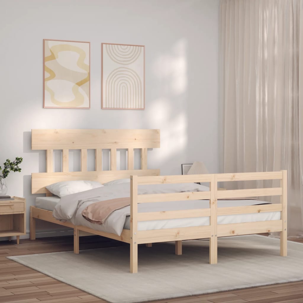Berkfield Bed Frame with Headboard Small Double Solid Wood