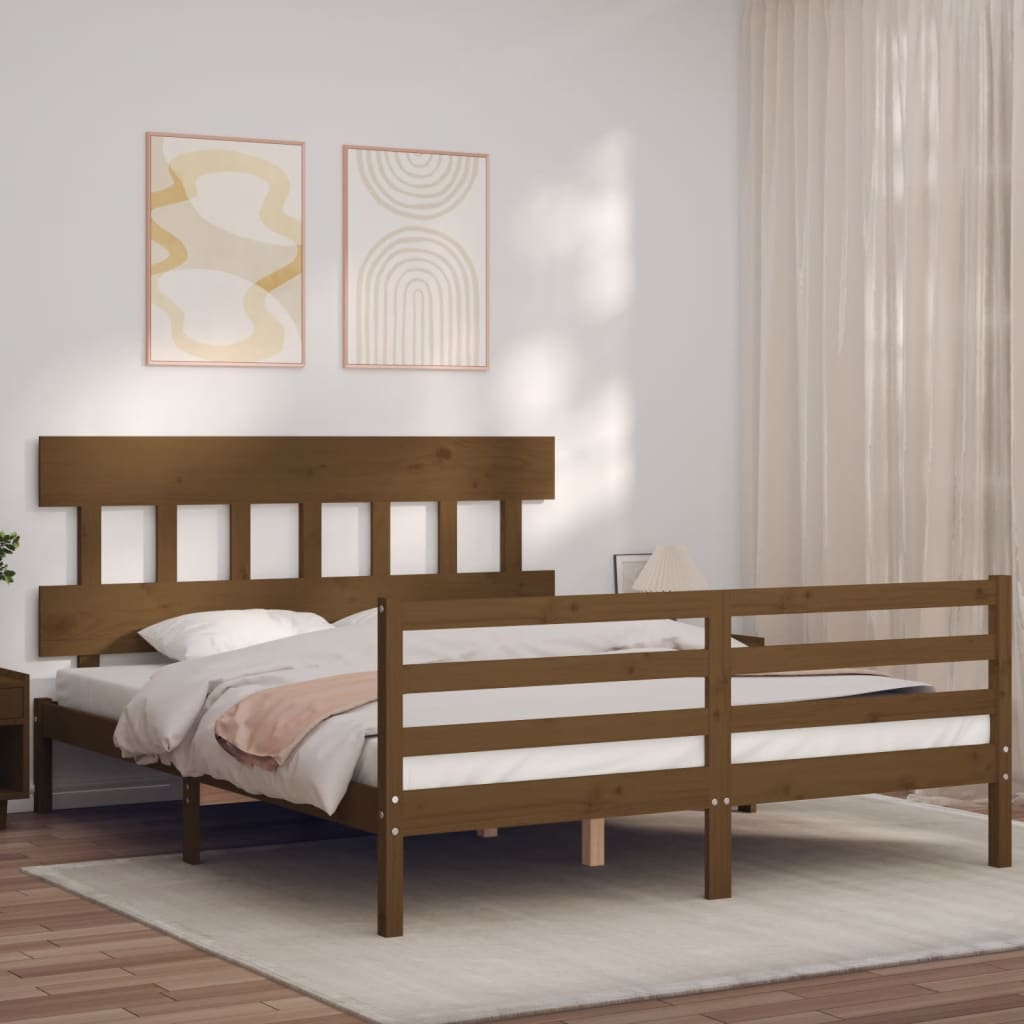 Berkfield Bed Frame with Headboard Honey Brown King Size Solid Wood