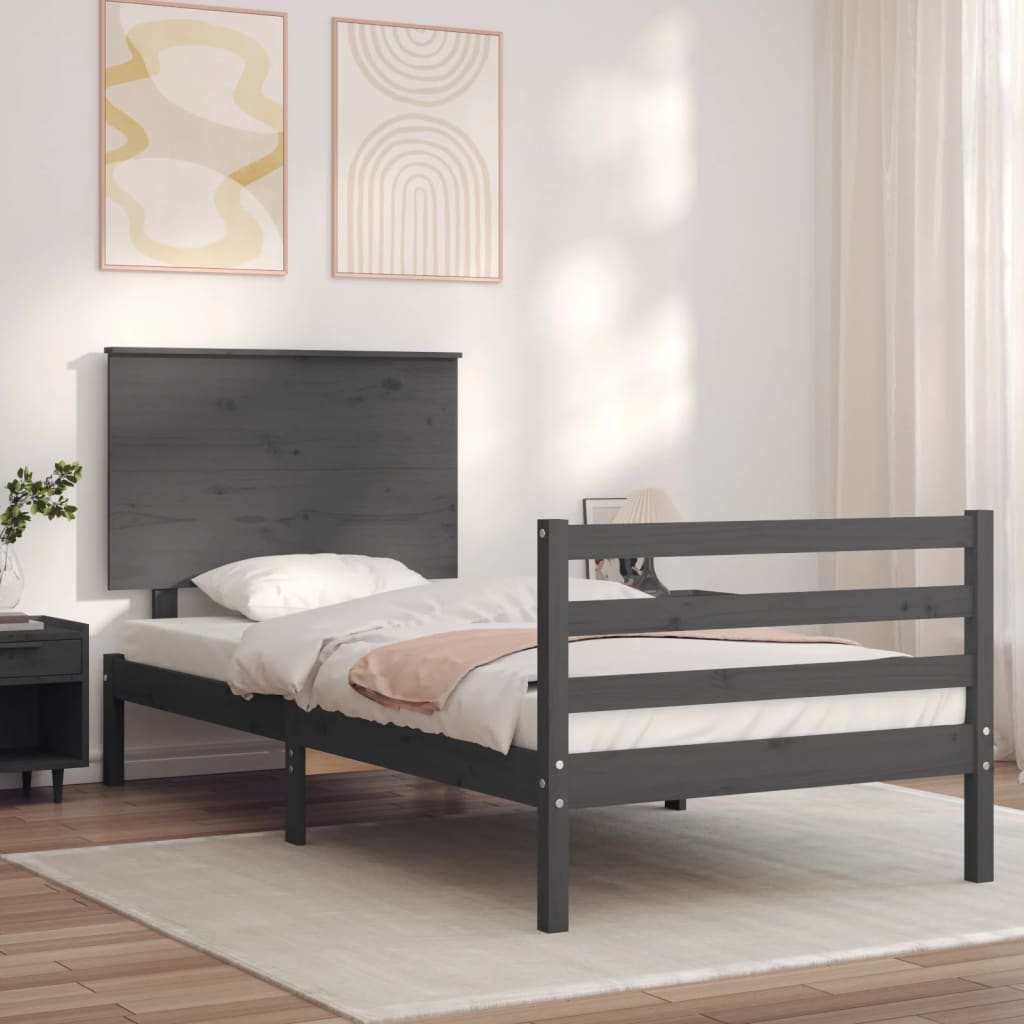 Berkfield Bed Frame with Headboard Grey Single Solid Wood