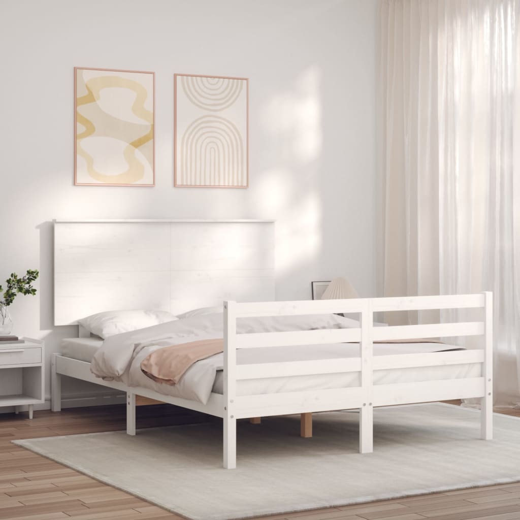 Berkfield Bed Frame with Headboard White Small Double Solid Wood
