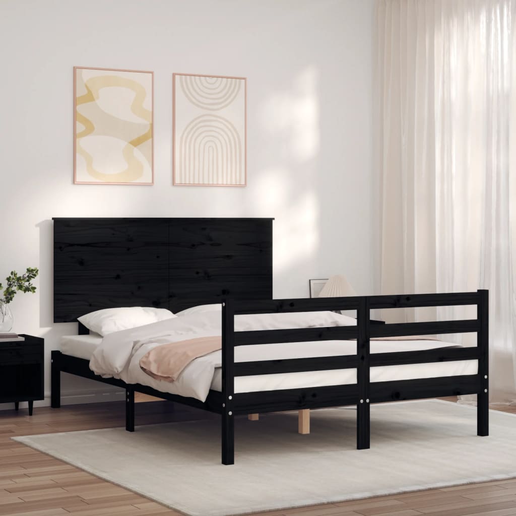 Berkfield Bed Frame with Headboard Black 140x190 cm Solid Wood