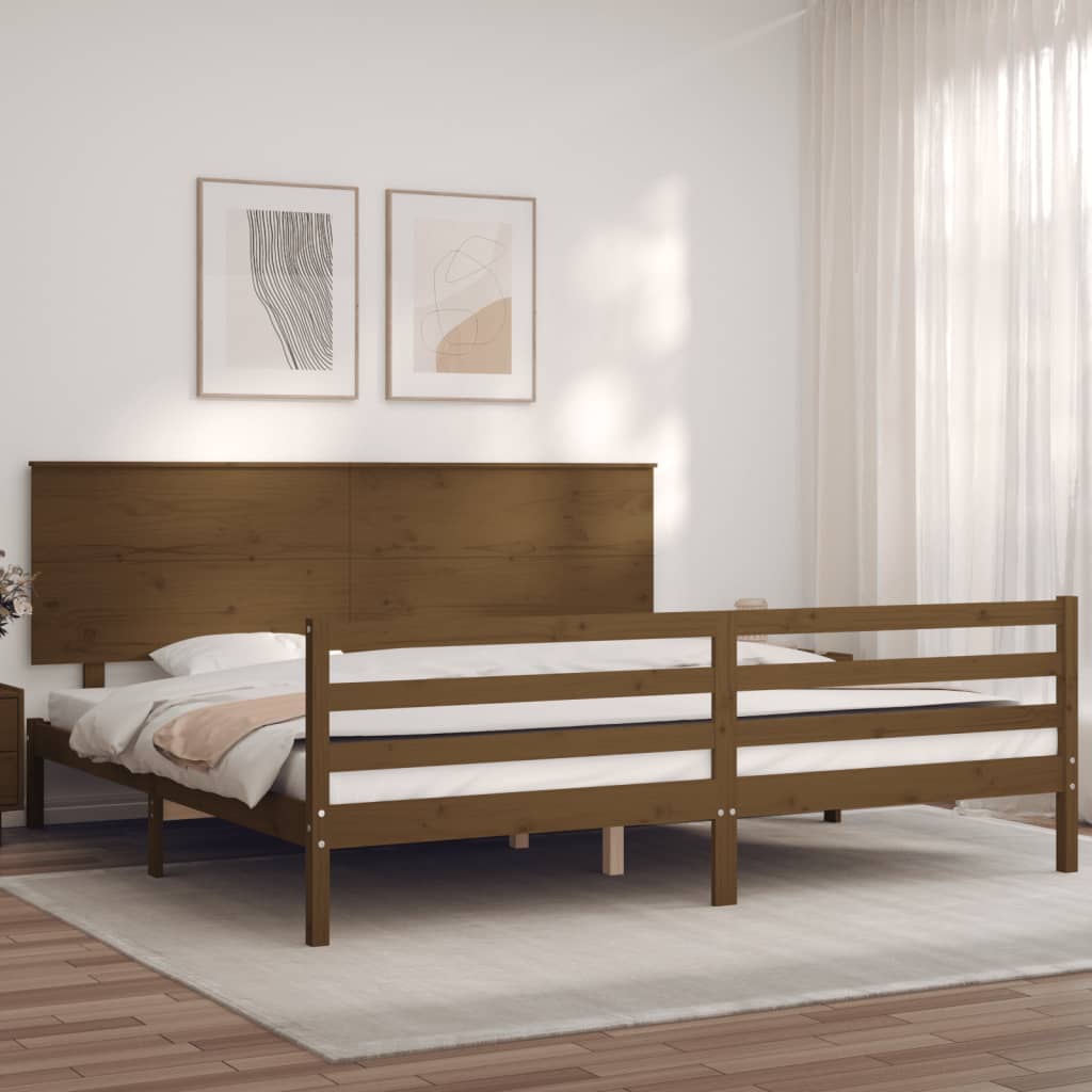 Berkfield Bed Frame with Headboard Honey Brown 200x200 cm Solid Wood