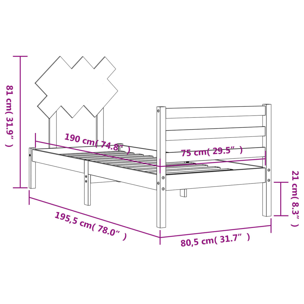 Berkfield Bed Frame with Headboard Honey Brown Small Single Solid Wood