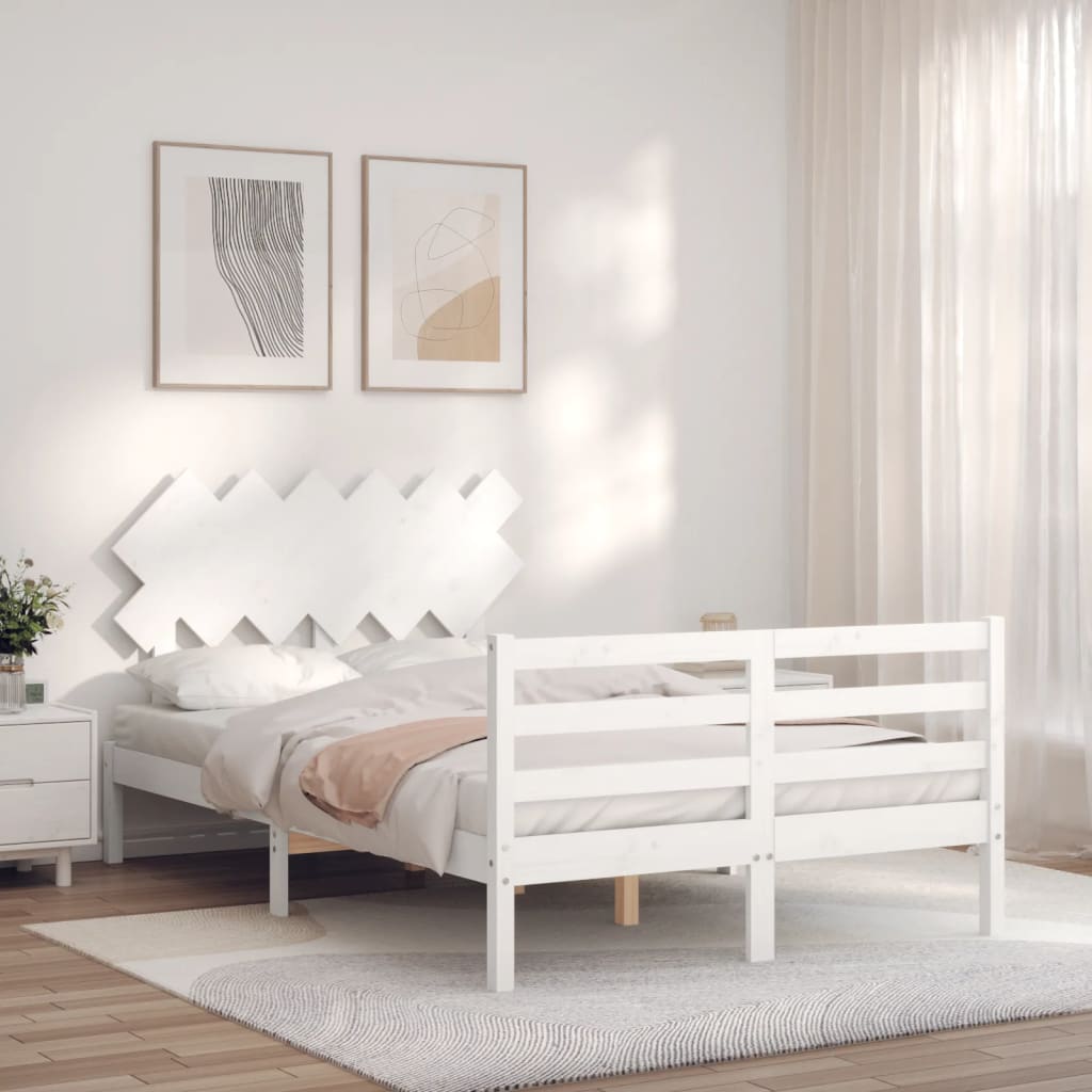 Berkfield Bed Frame with Headboard White Double Solid Wood