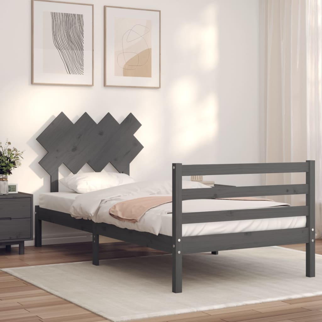 Berkfield Bed Frame with Headboard Grey 100x200 cm Solid Wood