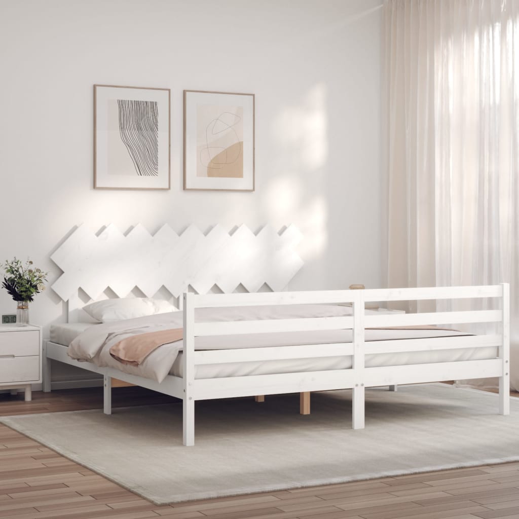 Berkfield Bed Frame with Headboard White Super King Size Solid Wood
