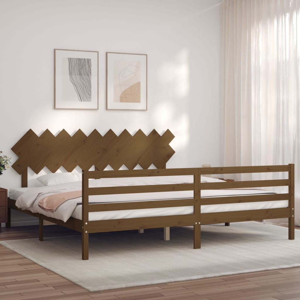 Berkfield Bed Frame with Headboard Honey Brown 200x200 cm Solid Wood