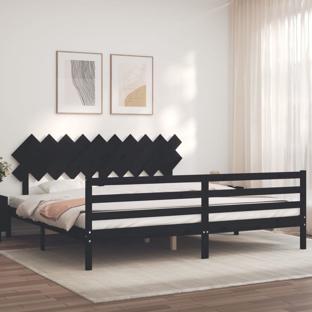 Berkfield Bed Frame with Headboard Black 200x200 cm Solid Wood