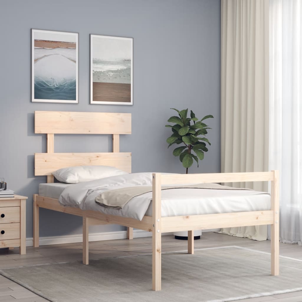 Berkfield Bed Frame with Headboard Single Solid Wood
