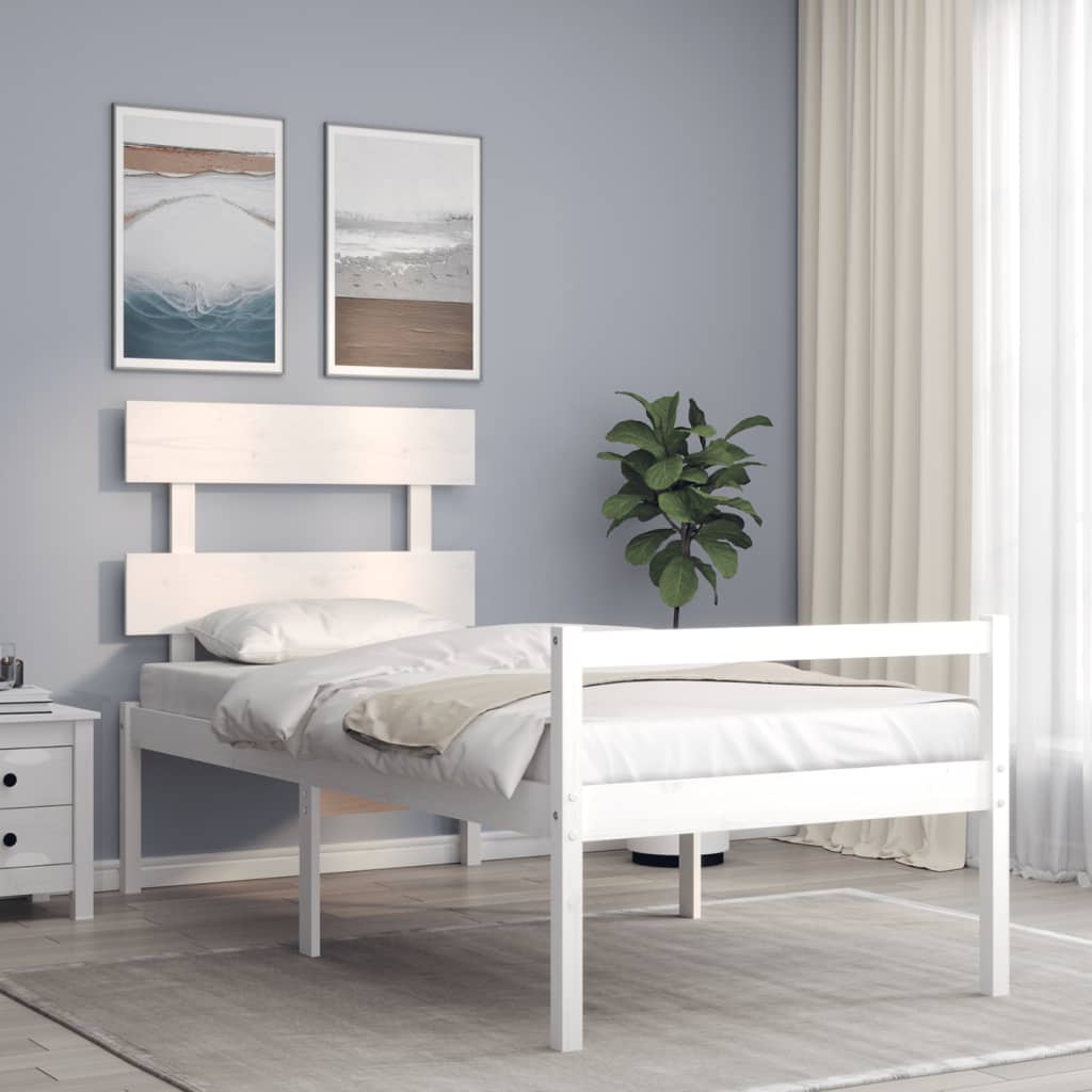 Berkfield Bed Frame with Headboard White Single Solid Wood