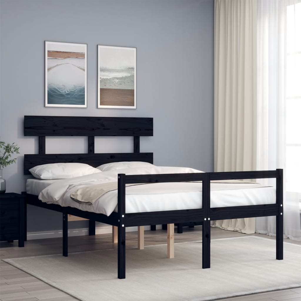 Berkfield Bed Frame with Headboard Black Small Double Solid Wood