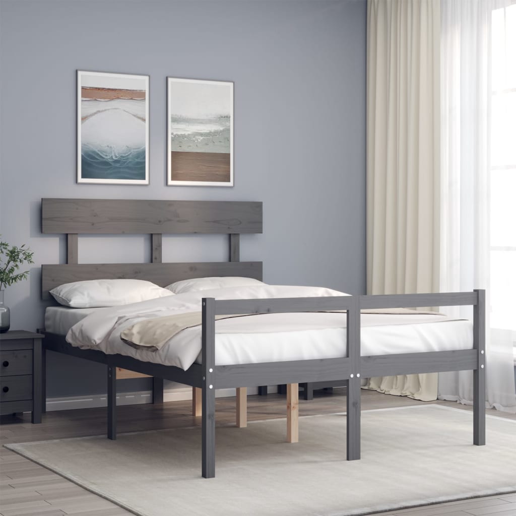 Berkfield Bed Frame with Headboard Grey 140x190 cm Solid Wood