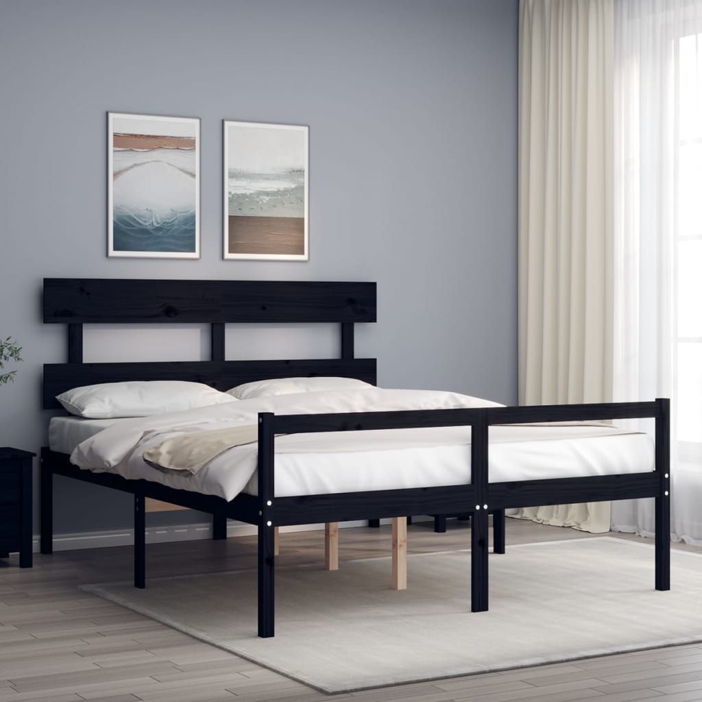 Berkfield Bed Frame with Headboard Black 160x200 cm Solid Wood