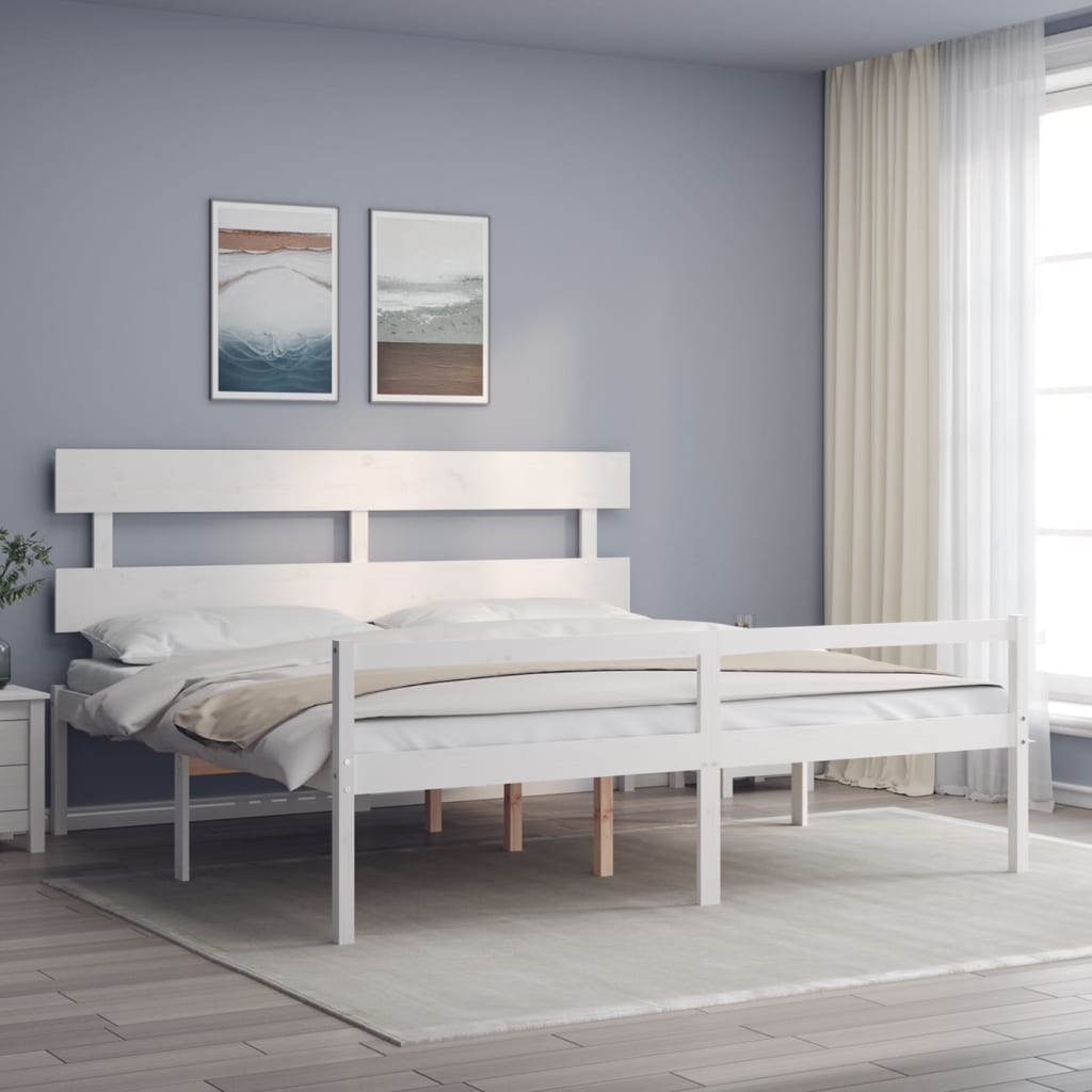 Berkfield Bed Frame with Headboard White Super King Size Solid Wood