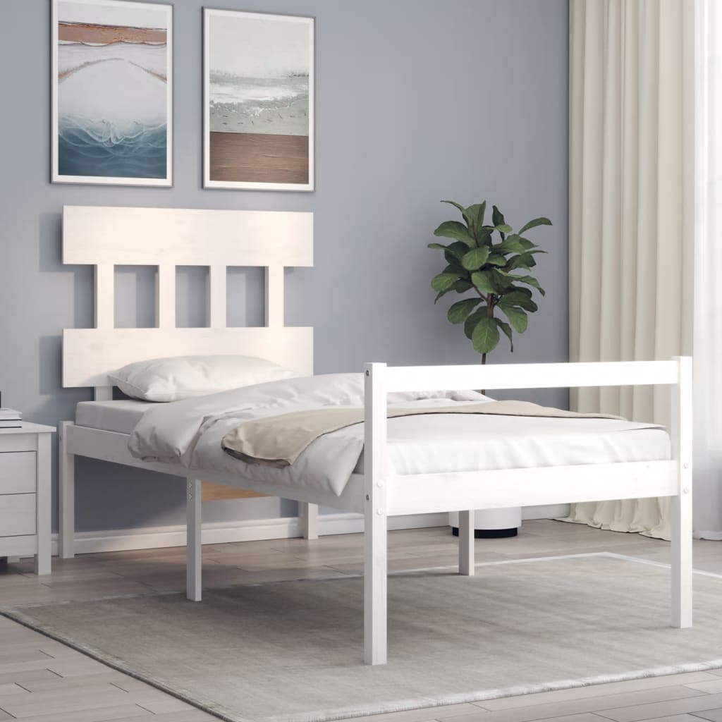 Berkfield Bed Frame with Headboard White Small Single Solid Wood