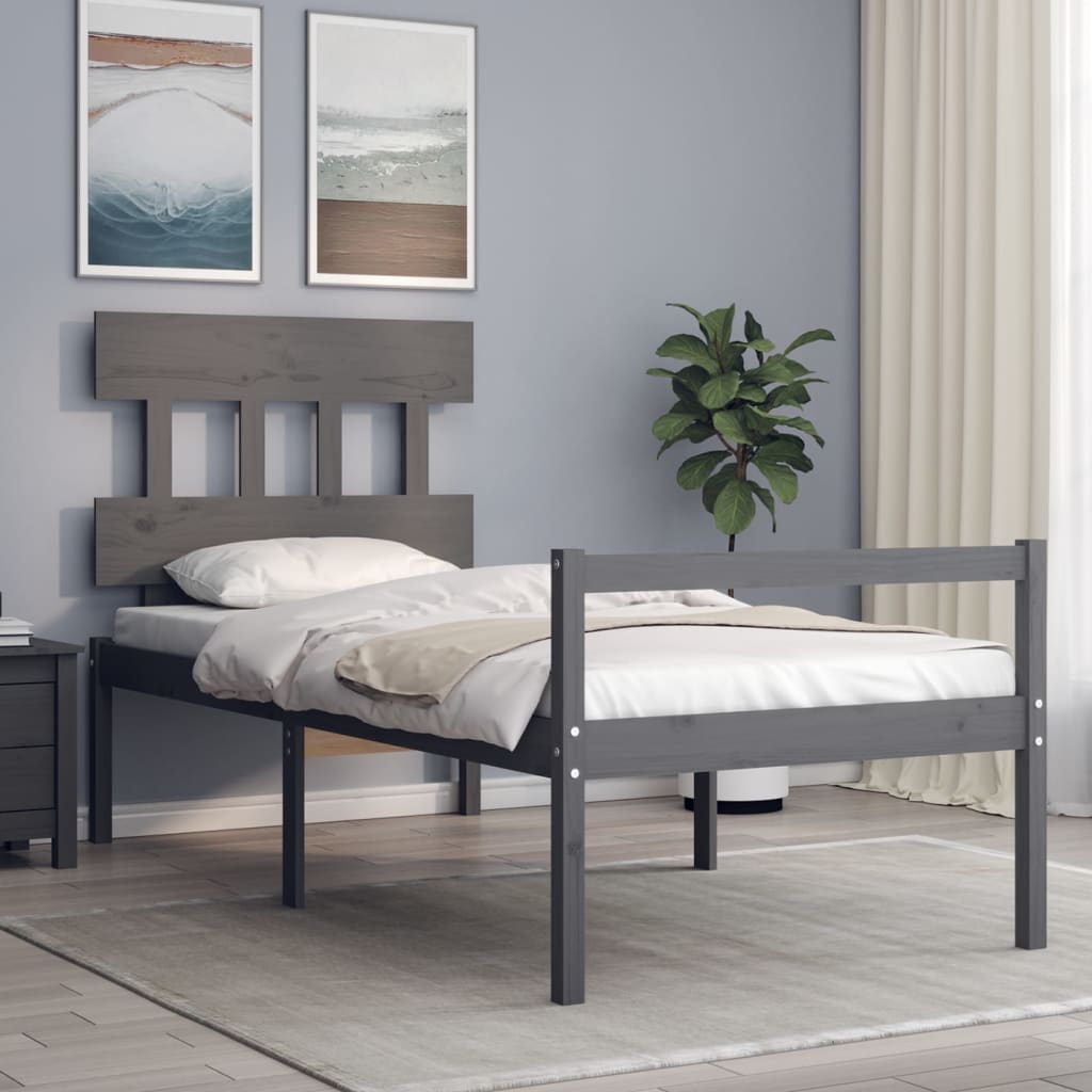 Berkfield Bed Frame with Headboard Grey Small Single Solid Wood