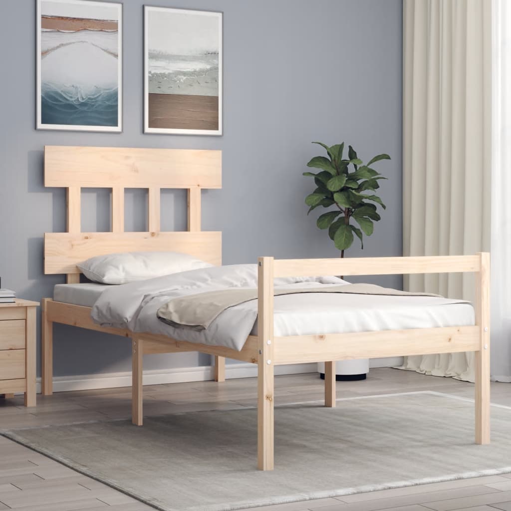 Berkfield Bed Frame with Headboard Single Solid Wood