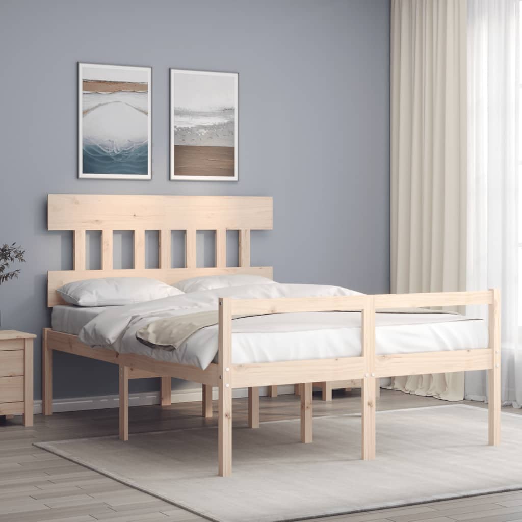 Berkfield Bed Frame with Headboard Small Double Solid Wood