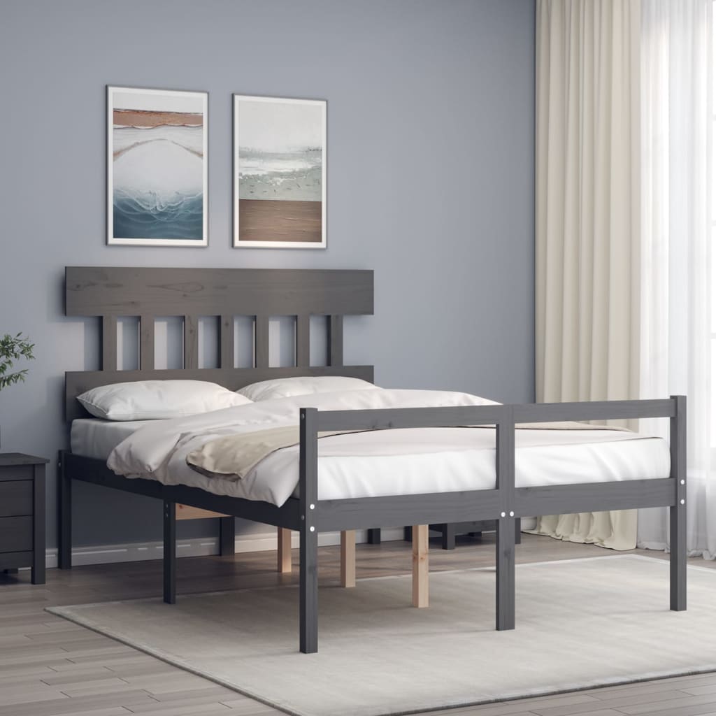 Berkfield Bed Frame with Headboard Grey 140x190 cm Solid Wood