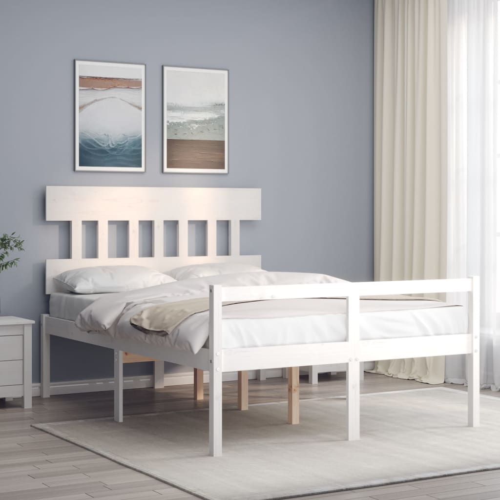 Berkfield Bed Frame with Headboard White 140x200 cm Solid Wood