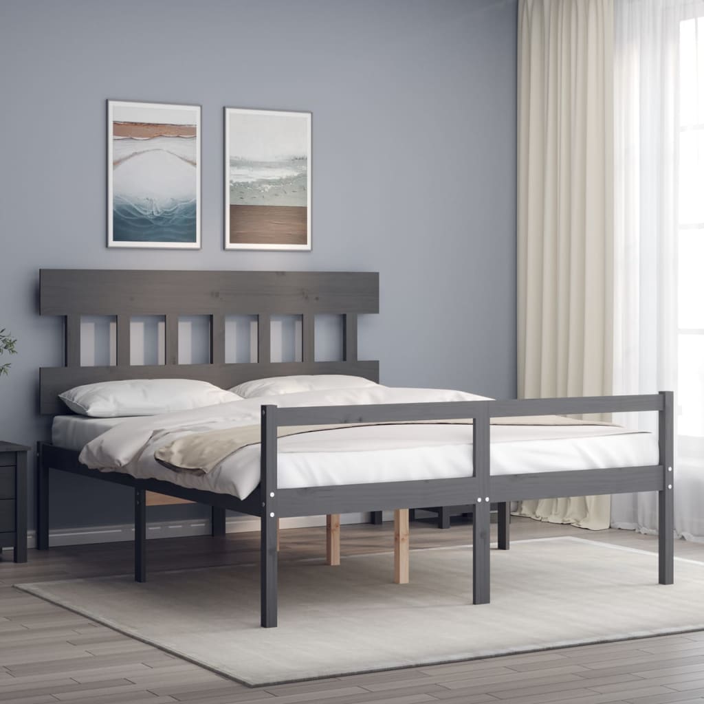 Berkfield Bed Frame with Headboard Grey 160x200 cm Solid Wood