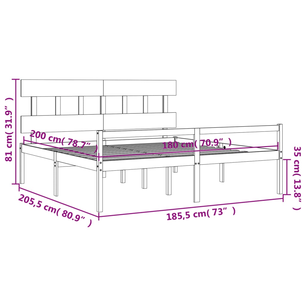 Berkfield Bed Frame with Headboard Honey Brown Super King Size Solid Wood