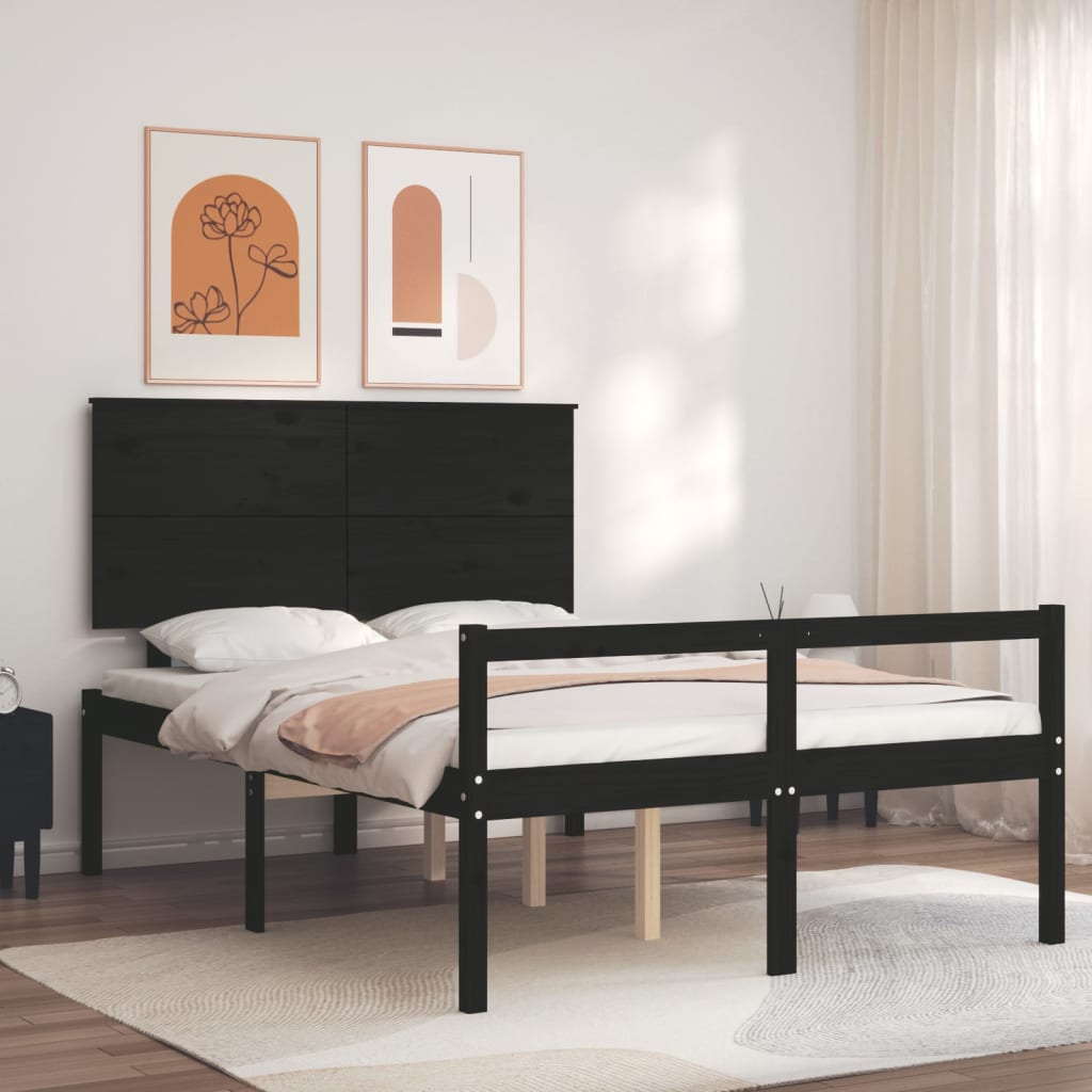 Berkfield Bed Frame with Headboard Black Double Solid Wood