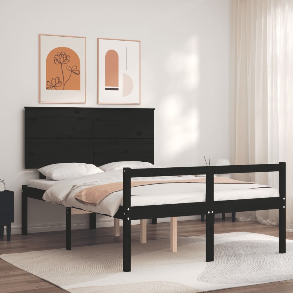Berkfield Bed Frame with Headboard Black 140x190 cm Solid Wood