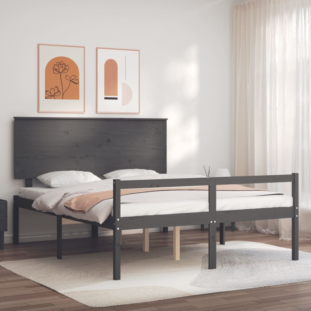 Berkfield Bed Frame with Headboard Grey 160x200 cm Solid Wood