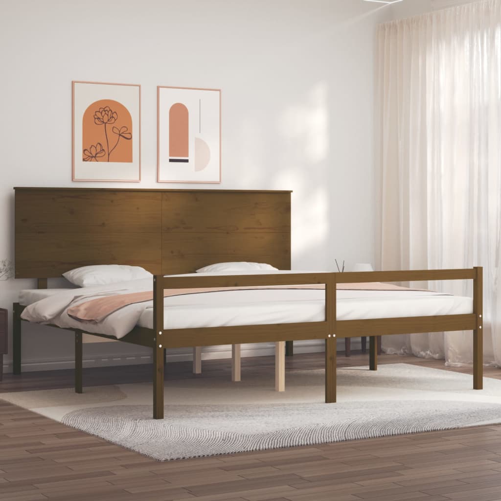 Berkfield Bed Frame with Headboard Honey Brown Super King Size Solid Wood