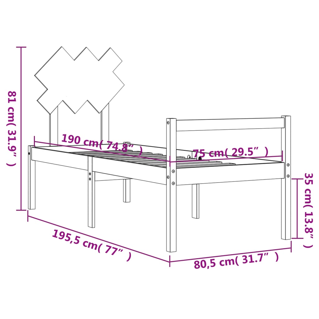 Berkfield Bed Frame with Headboard Small Single Solid Wood