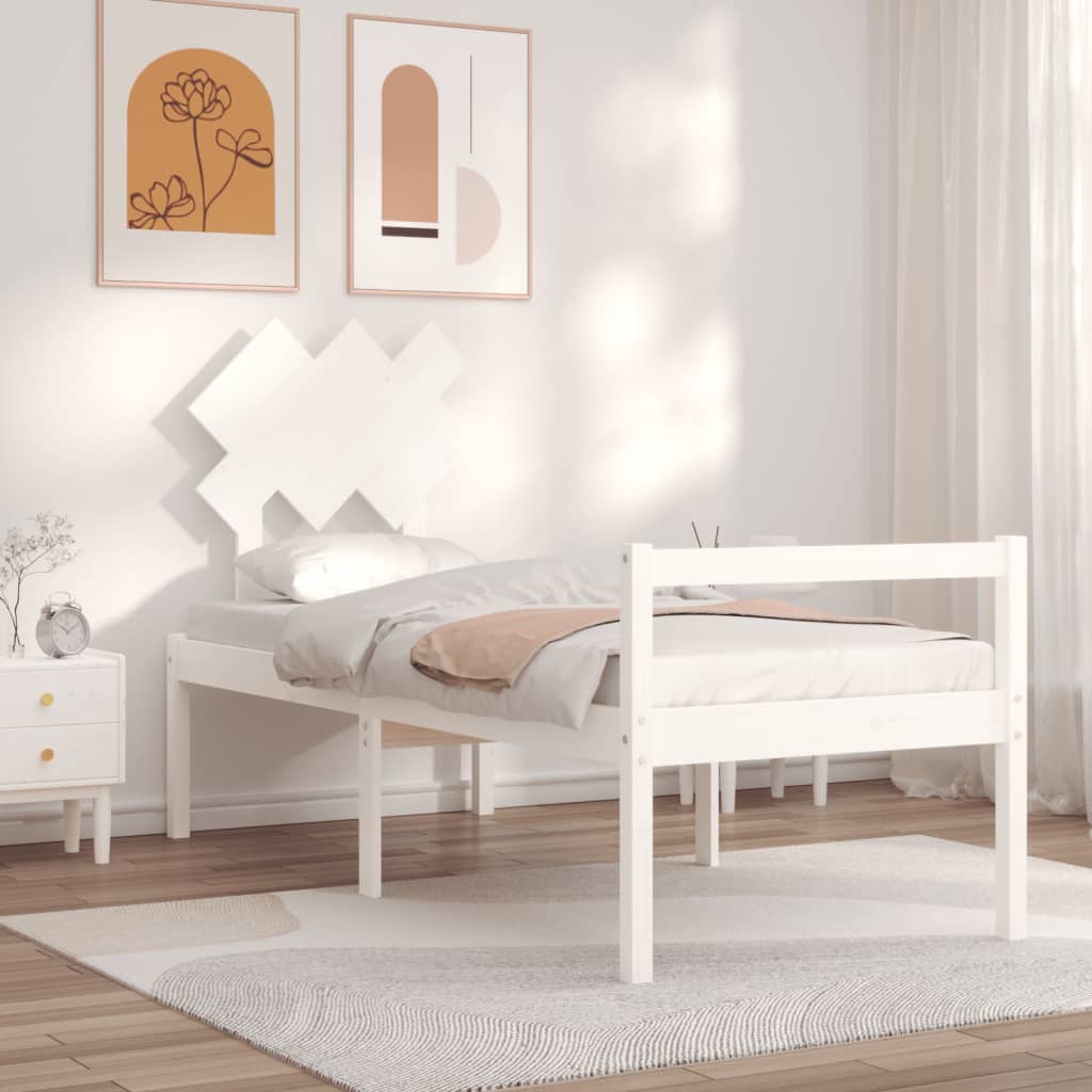 Berkfield Bed Frame with Headboard White Small Single Solid Wood