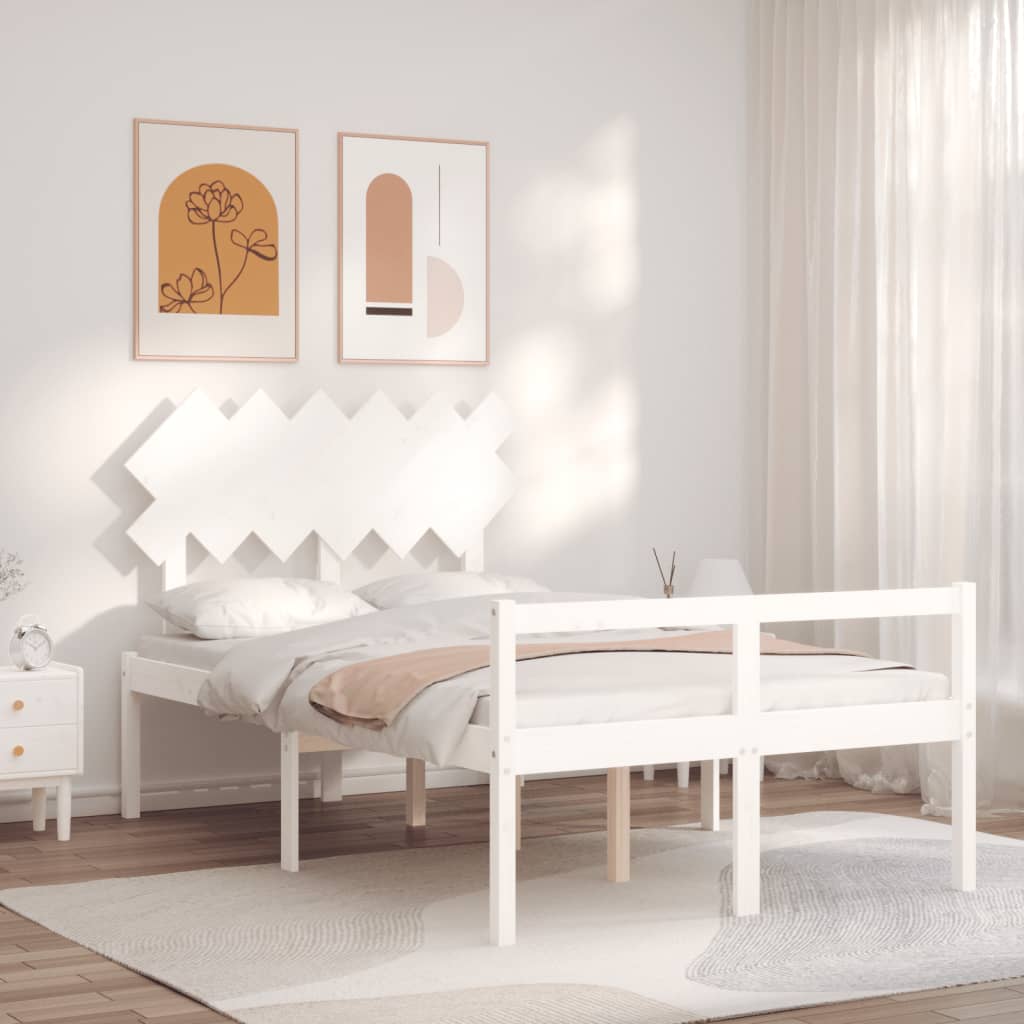 Berkfield Bed Frame with Headboard White Double Solid Wood