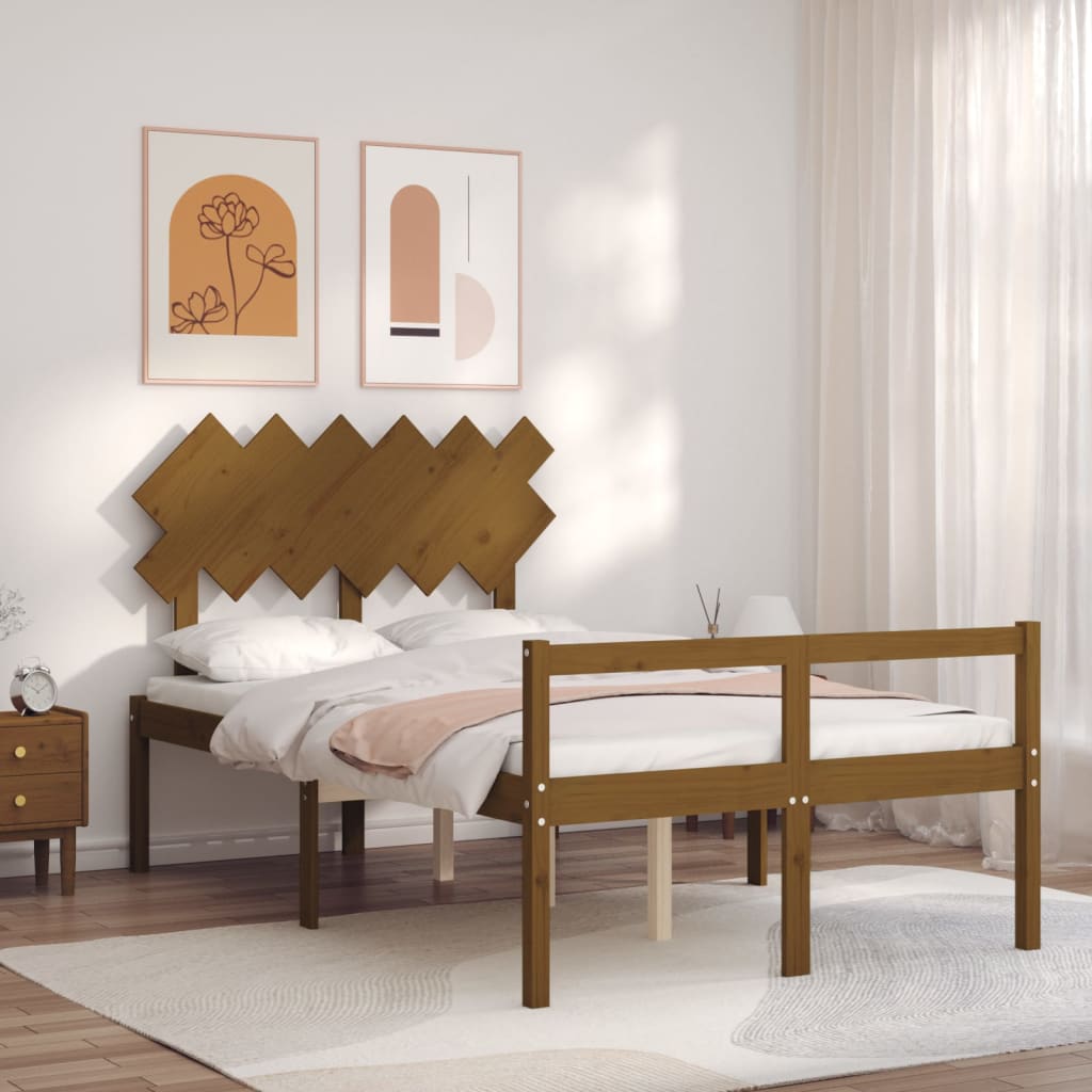 Berkfield Bed Frame with Headboard Honey Brown Double Solid Wood