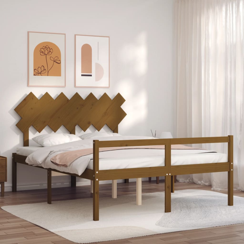 Berkfield Bed Frame with Headboard Honey Brown 140x190 cm Solid Wood