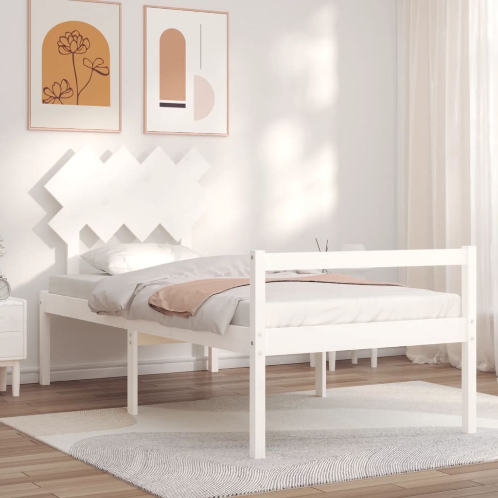 Berkfield Bed Frame with Headboard White 90x200 cm Solid Wood