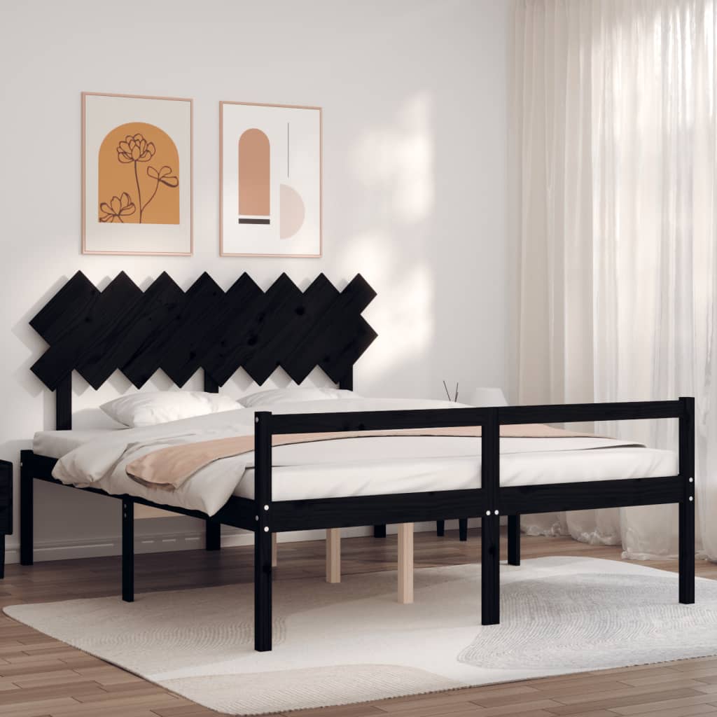Berkfield Bed Frame with Headboard Black 160x200 cm Solid Wood